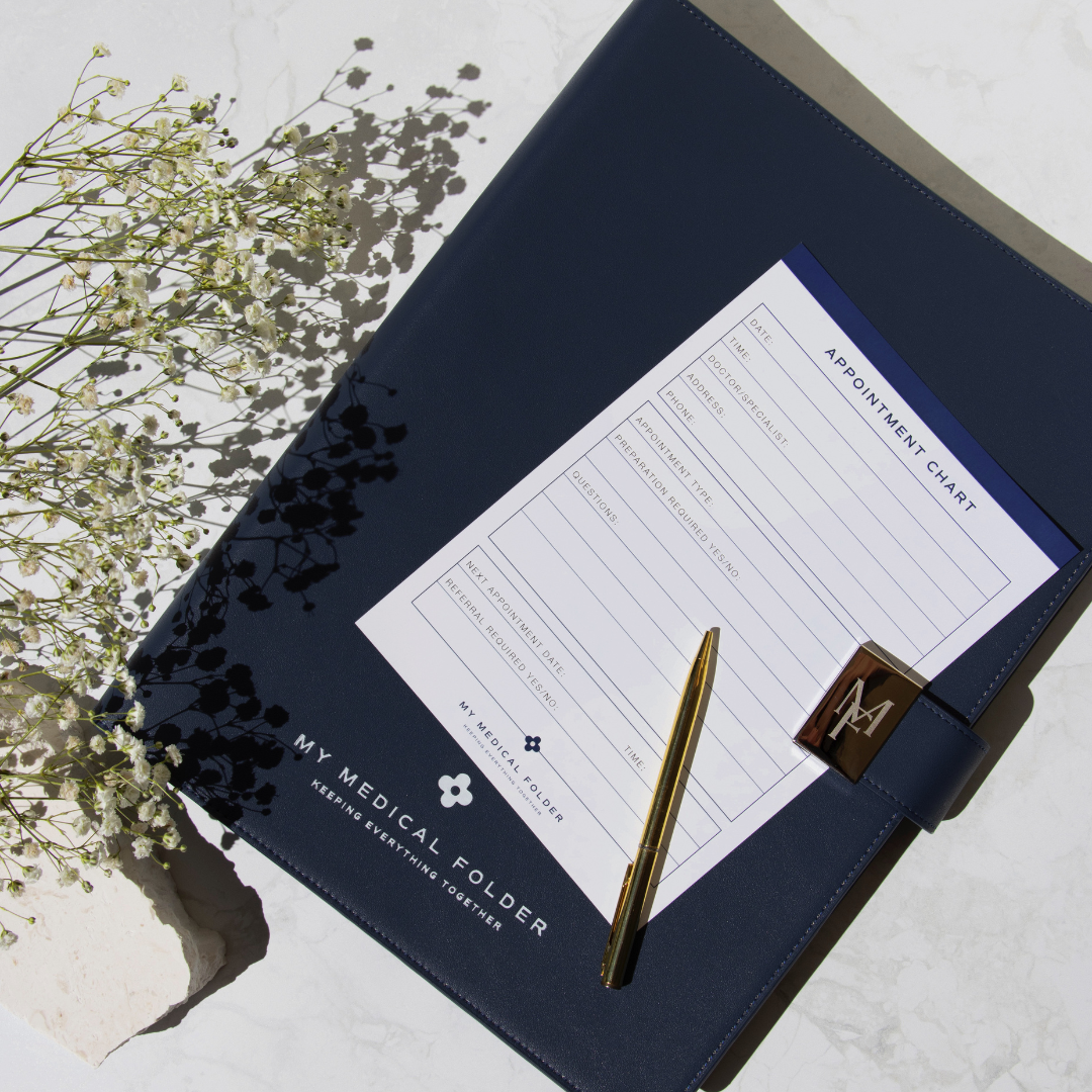 My Medical Folder Appointment Charts are a practical way to keep you organised and on track. If a referral is required with your specialist's next appointment, this chart is a timely reminder to book your appointment with your GP in advance if required
