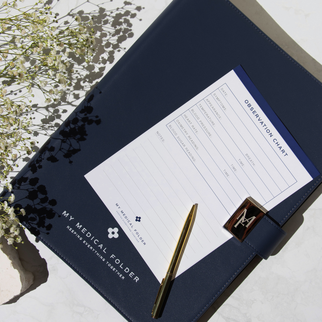 My Medical Folder Observation Chart is a practical way of monitoring symptoms when feeling unwell. A great resource that collates information should you need to seek medical attention.