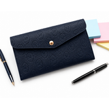 Navy matching organiser case for storing medical documents, prescriptions and health paperwork, displayed with pens and sticky notes to complement My Medical Folder.