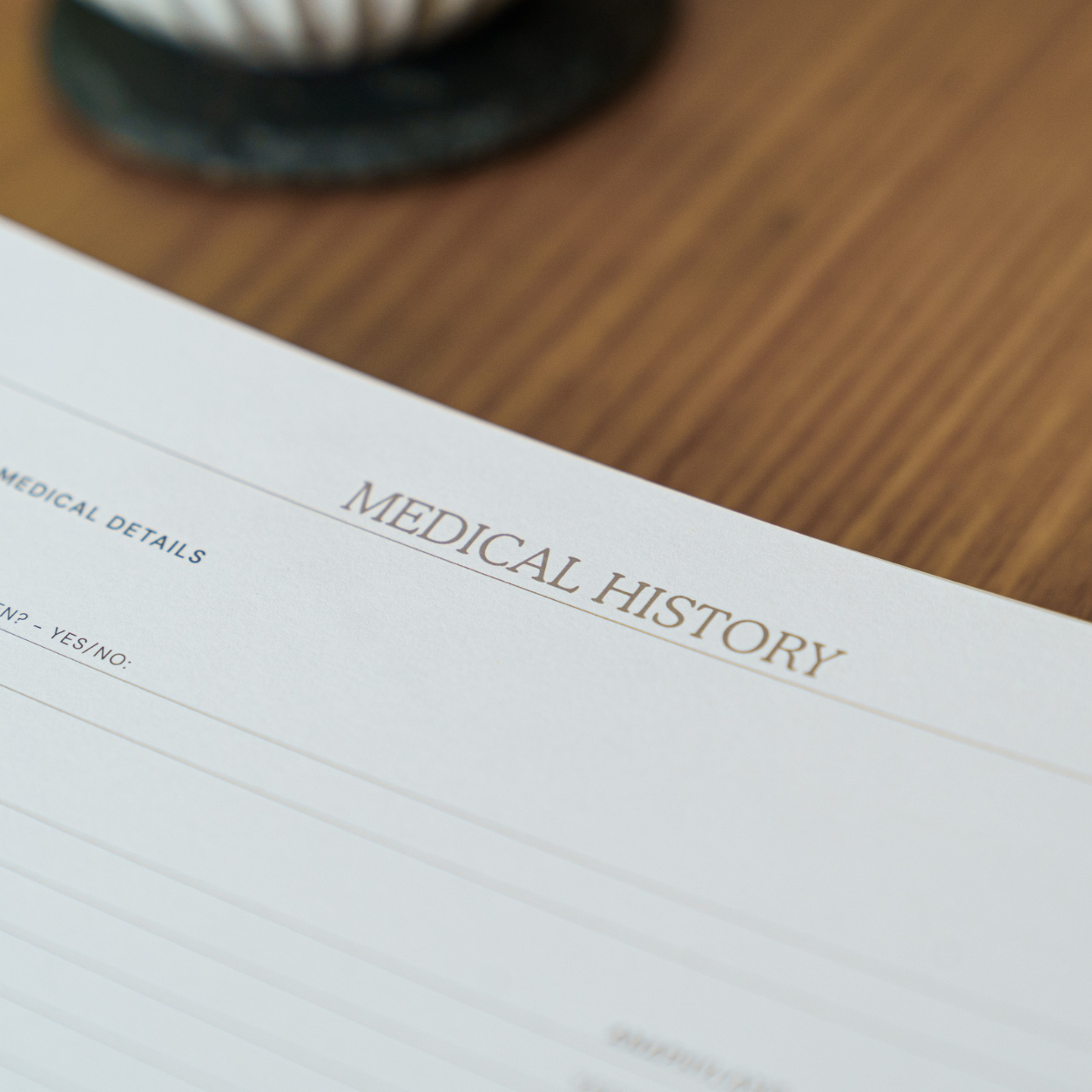 Close-up of the Medical History page inside the My Medical Folder organiser, designed to record personal medical history, health conditions, surgeries, allergies and ongoing medical information.